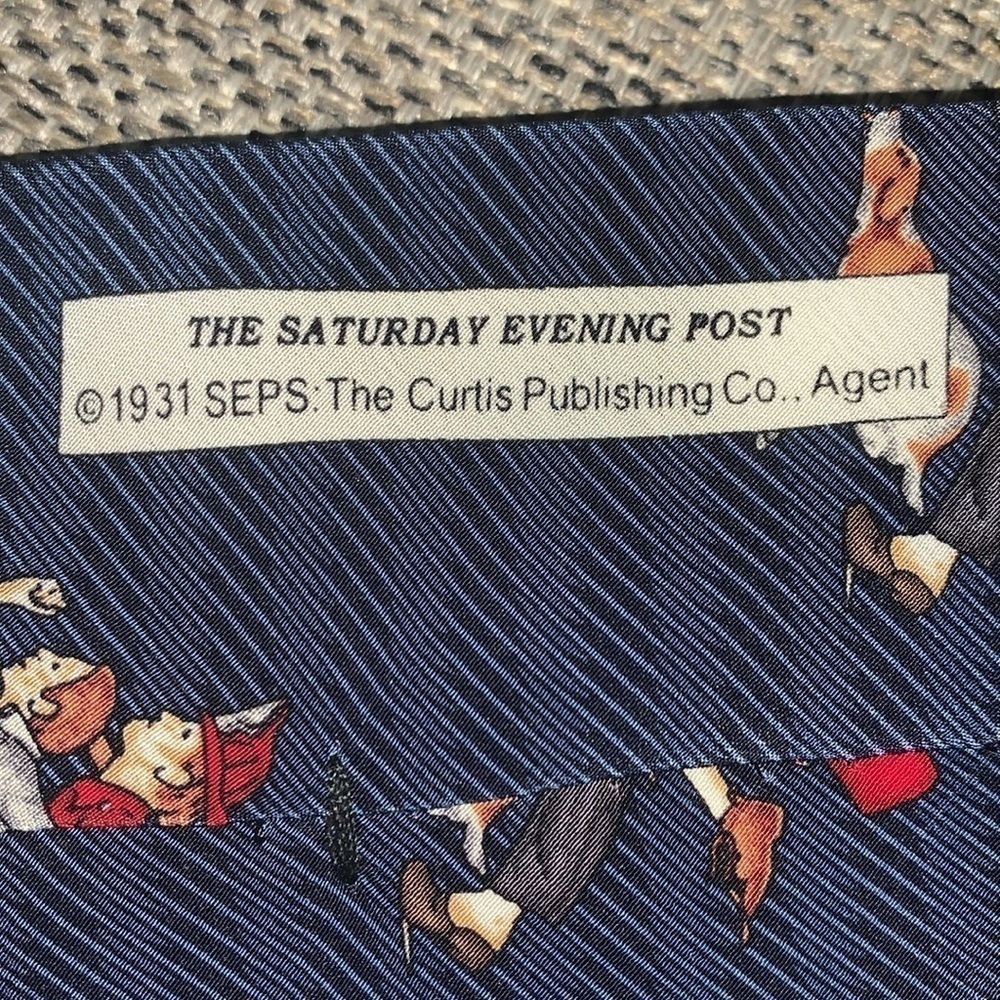 FIREMAN’S Necktie The Saturday Evening Post Norman Rockwell Fireman Dog Silk NEW - Picture 4 of 9